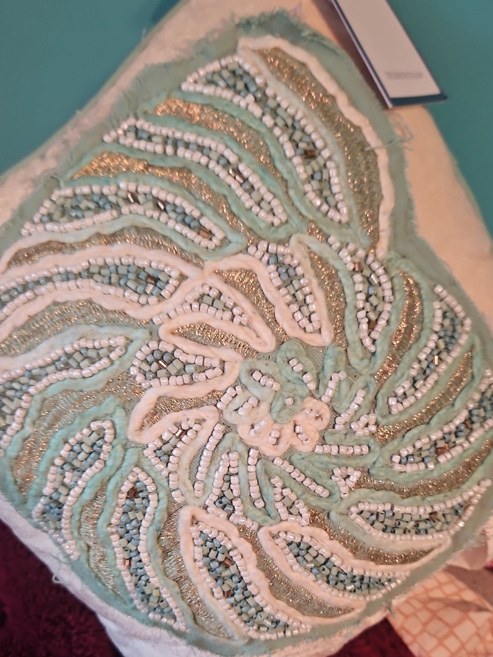 Beaded Shell-Design Accent Pillow in Light Aqua by Unknown Brand - Picture 3 of 4